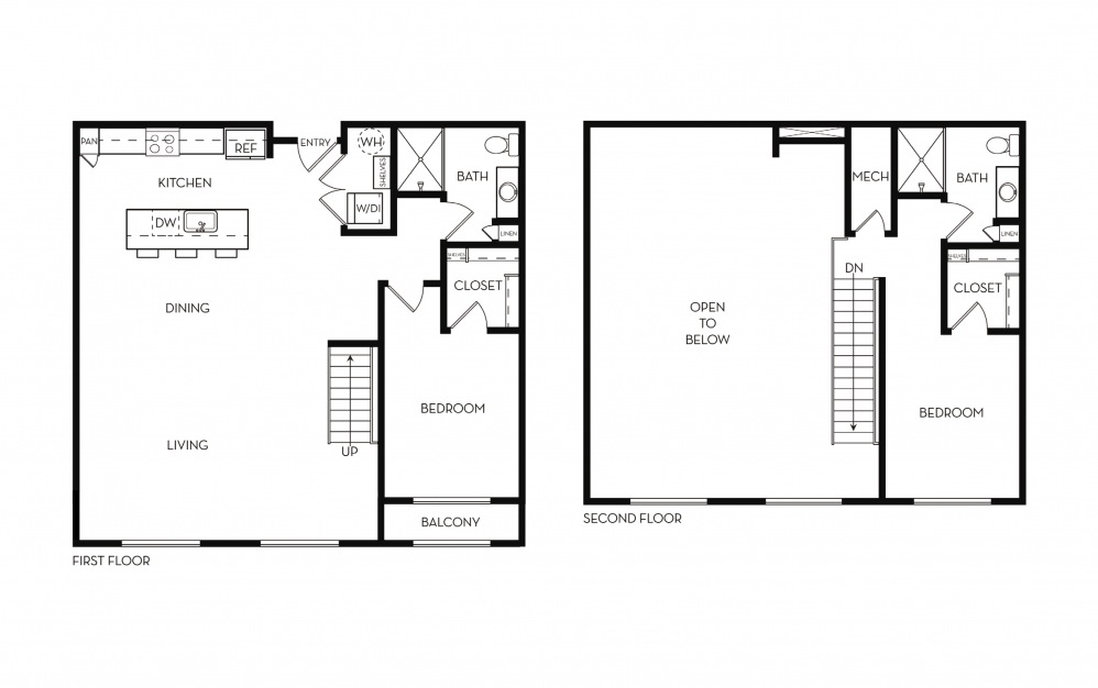 Cezanne - Loft Style - 2 bedroom floorplan layout with 2 baths and 1227 square feet.
