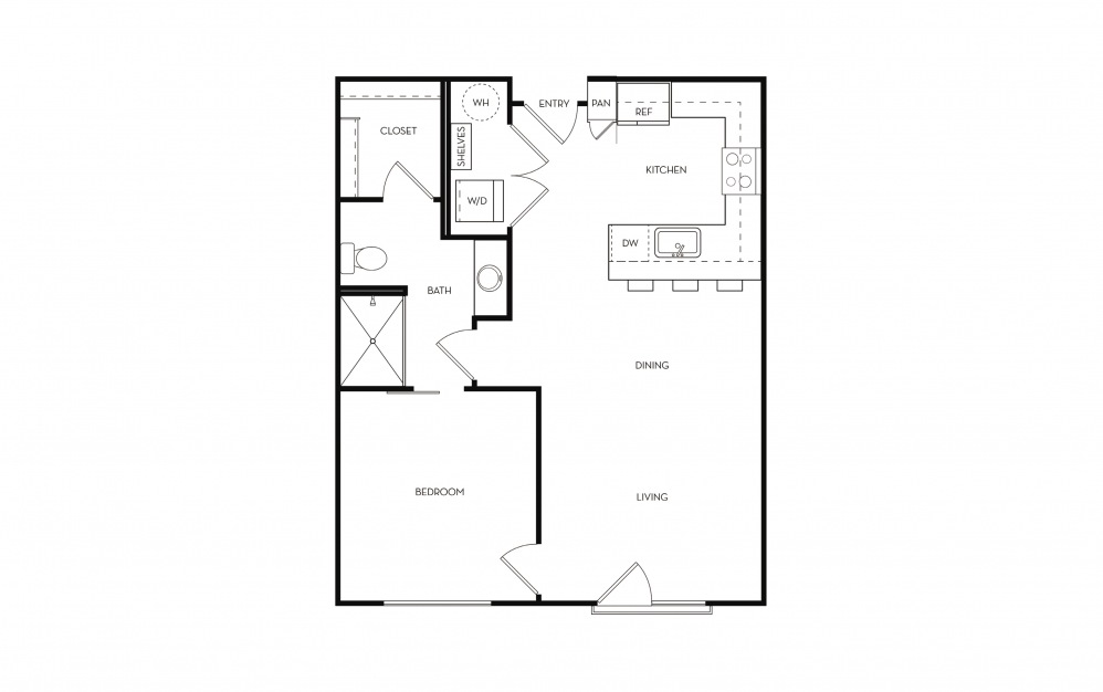 Dali - 1 bedroom floorplan layout with 1 bath and 766 square feet. (2D)