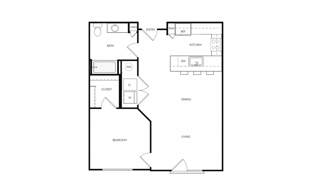 Matisse - 1 bedroom floorplan layout with 1 bath and 766 square feet. (2D)