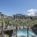 Aerial view of Arts District's community pool and apartment building